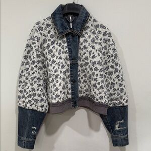 Free People Cropped Women's Floral Denim Jacket XS